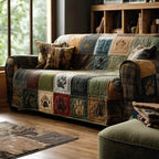 Paw Prints on Olive and Charcoal Blocks Sofa Cover
