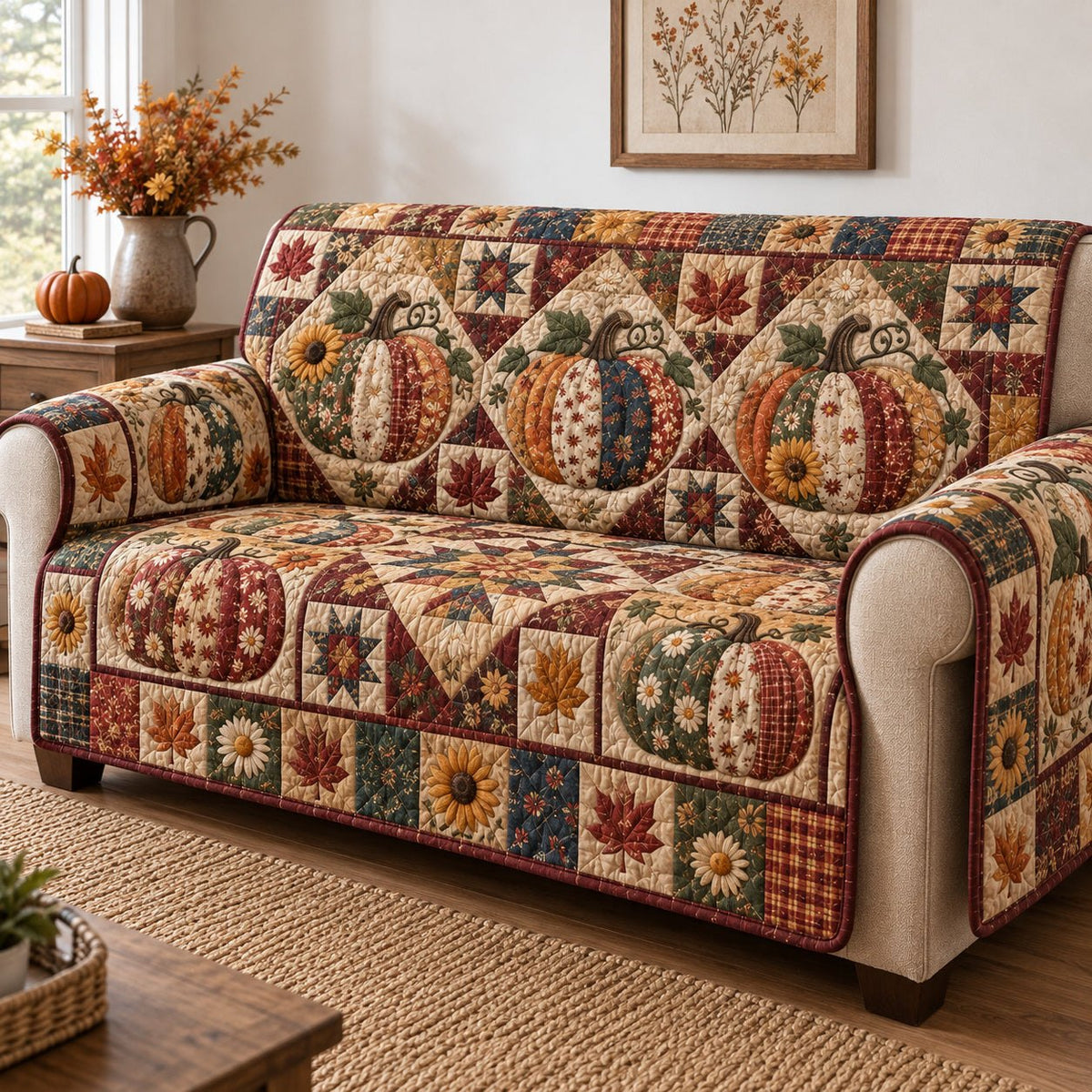 Rustic Pumpkin Harvesting Sofa Cover