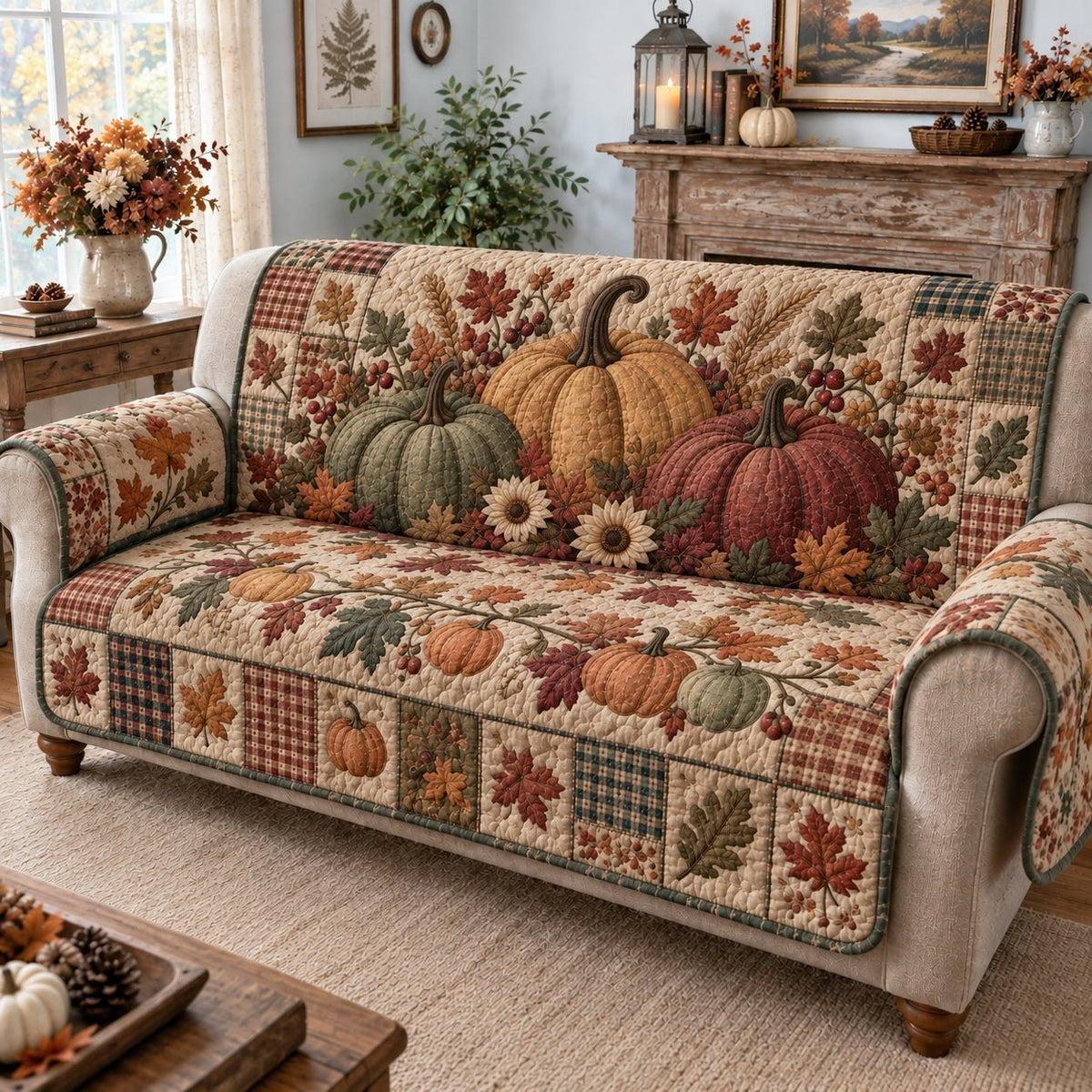 Rustic Pumpkin Homestead Sofa Cover
