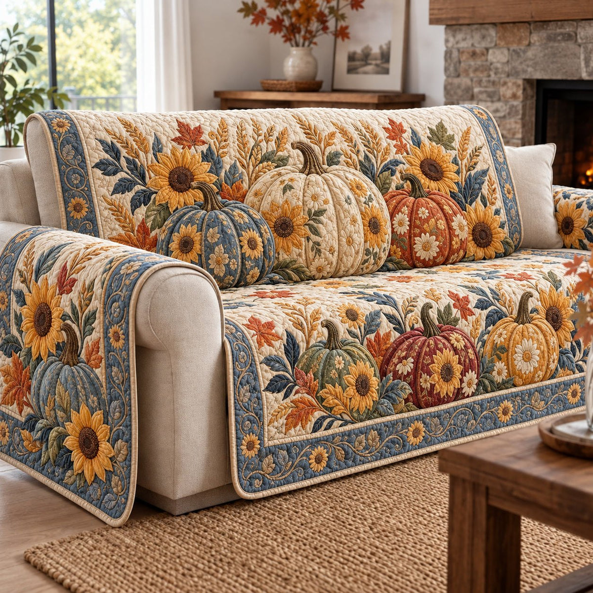 Rustic Pumpkin Keepsakes Sofa Cover