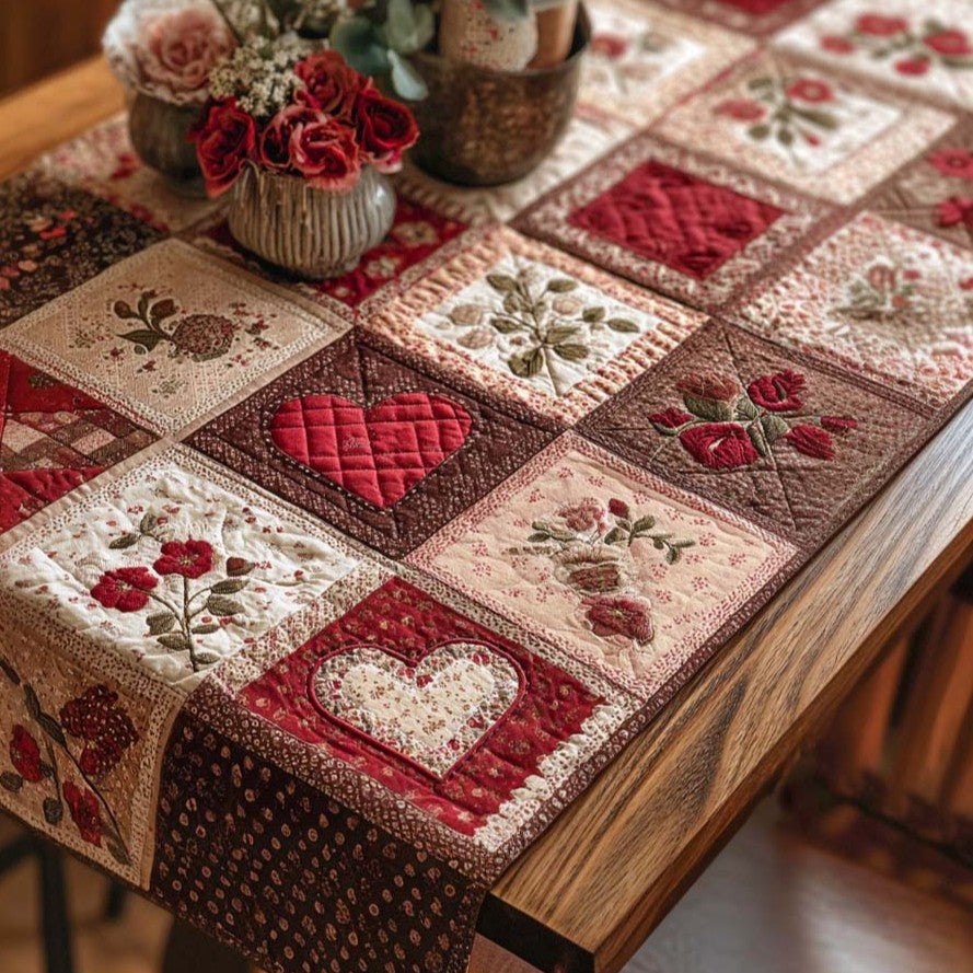 Rustic Red Garden Heart Table Runner