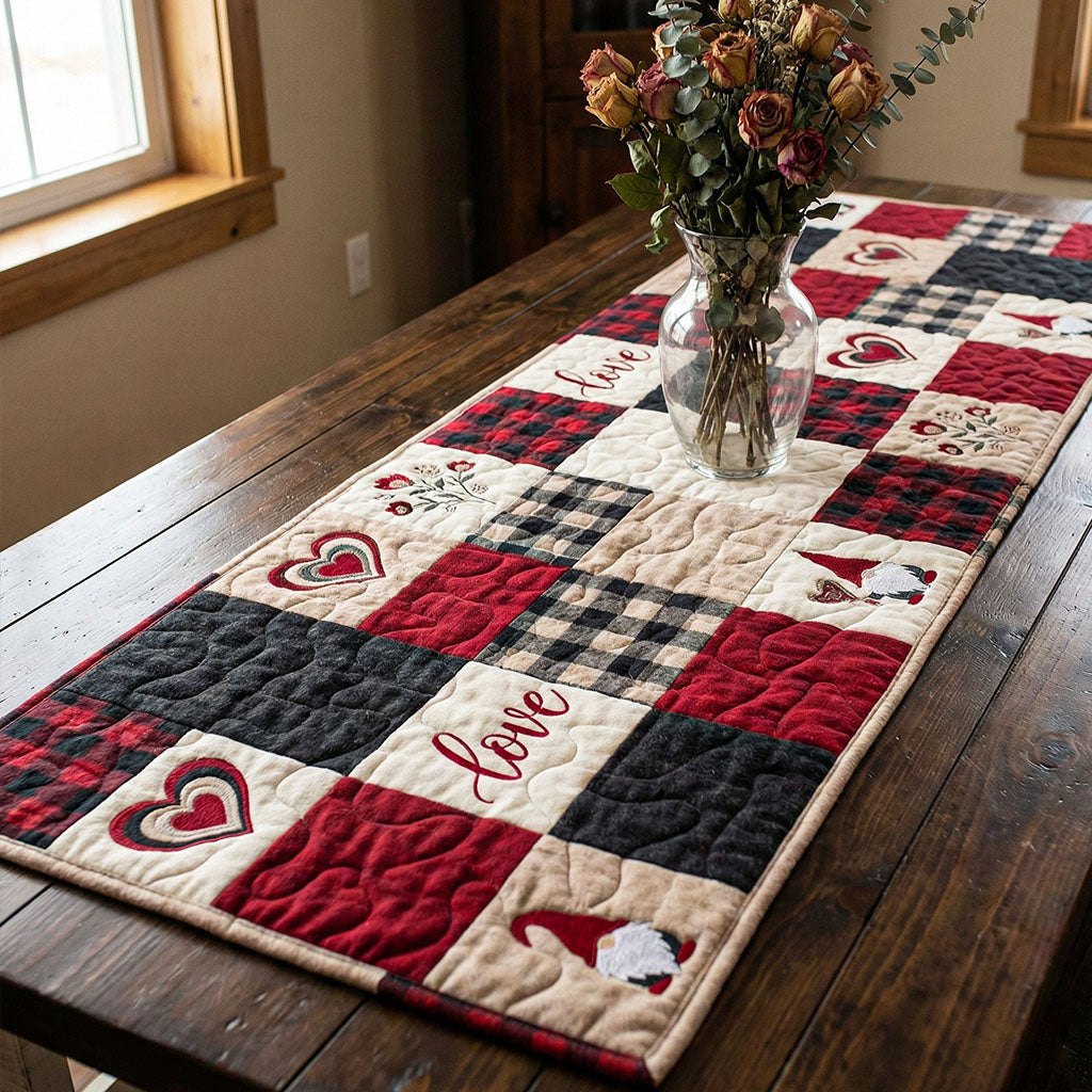 Love Hearts on Red Black Checks Table Runner