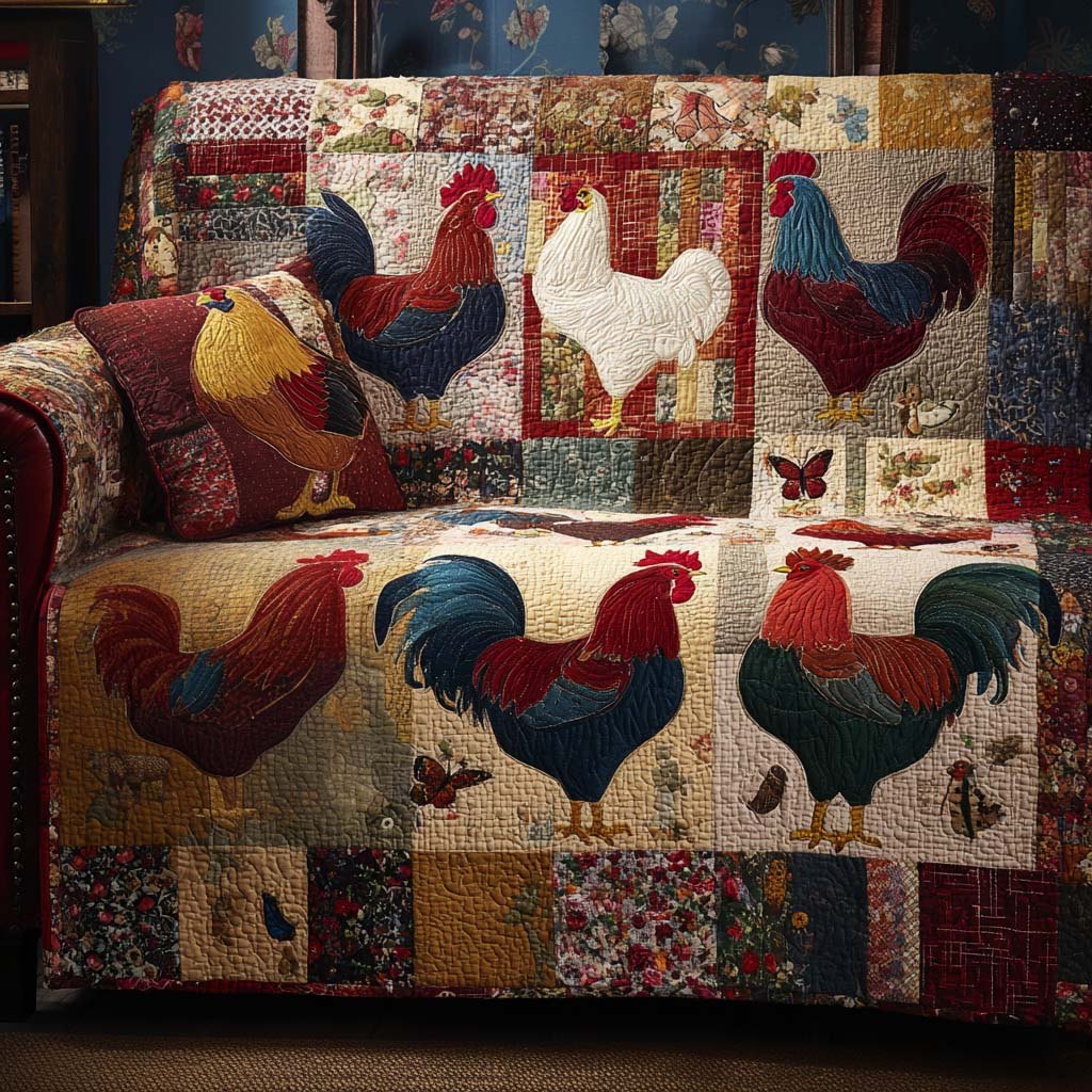 Rustic Rooster Pair Sofa Cover