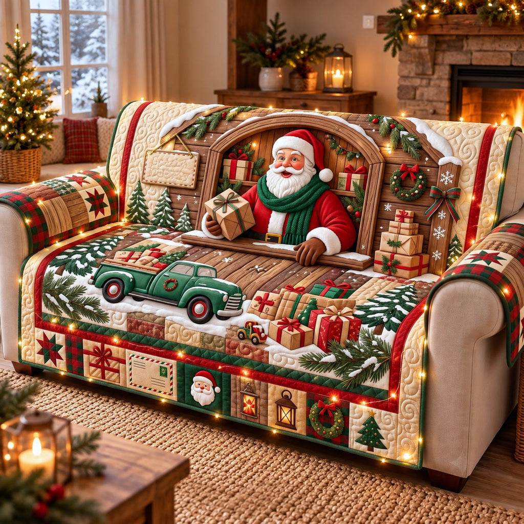 Rustic Santa Cabin Sofa Cover