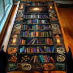 Colorful Bookshelf with Lanterns Table Runner