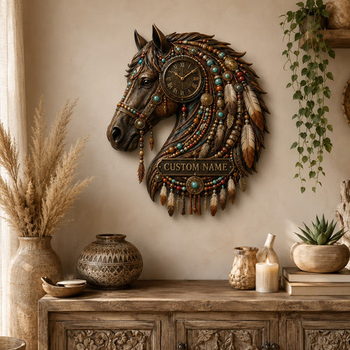 Boho Western Custom Name Wall Clock — personalized with a custom name