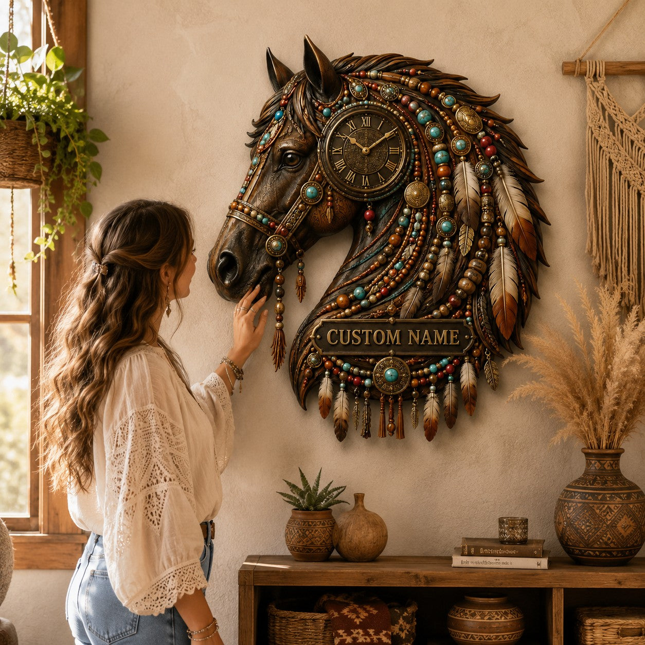 Boho Western Custom Name Wall Clock — personalized with a custom name