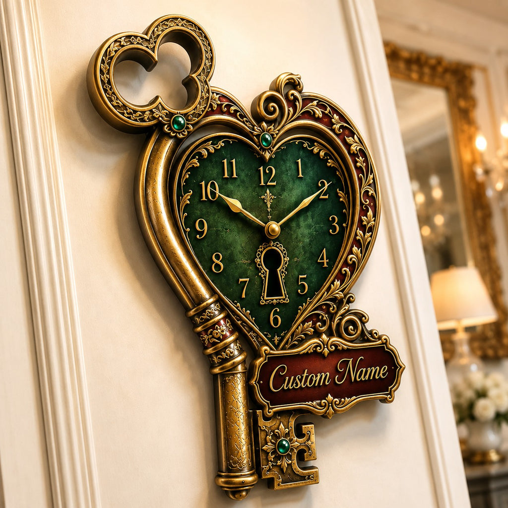 Heart key Custom Name Wall Clock — personalized with a custom name