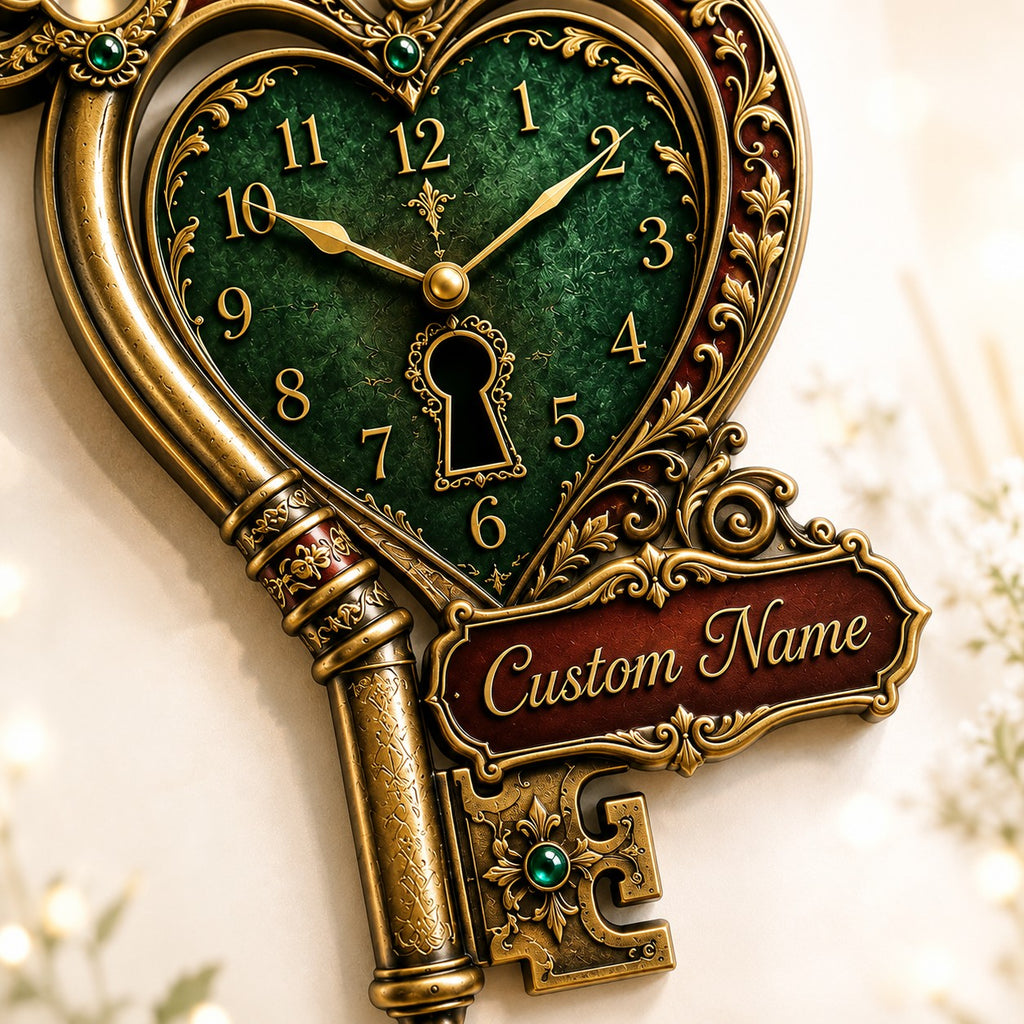 Heart key Custom Name Wall Clock — personalized with a custom name