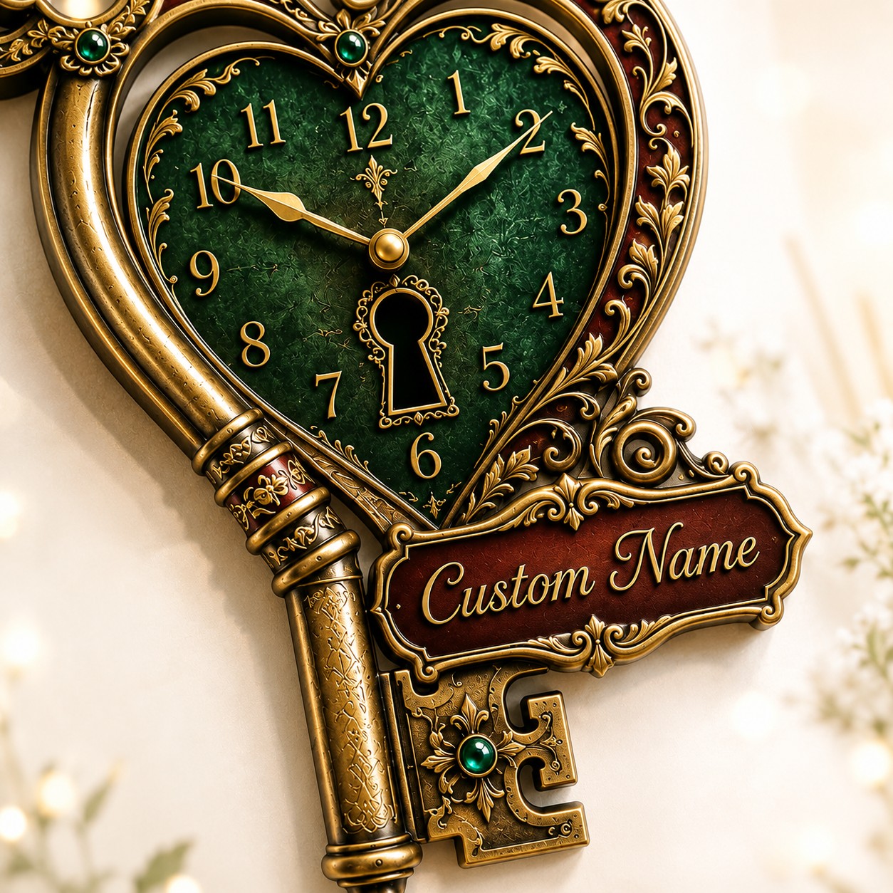 Heart key Custom Name Wall Clock — personalized with a custom name