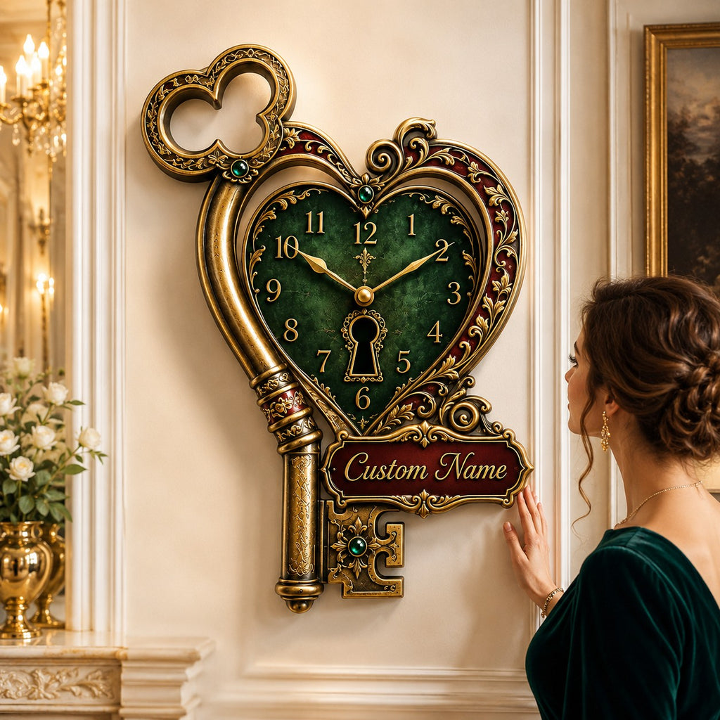 Heart key Custom Name Wall Clock — personalized with a custom name