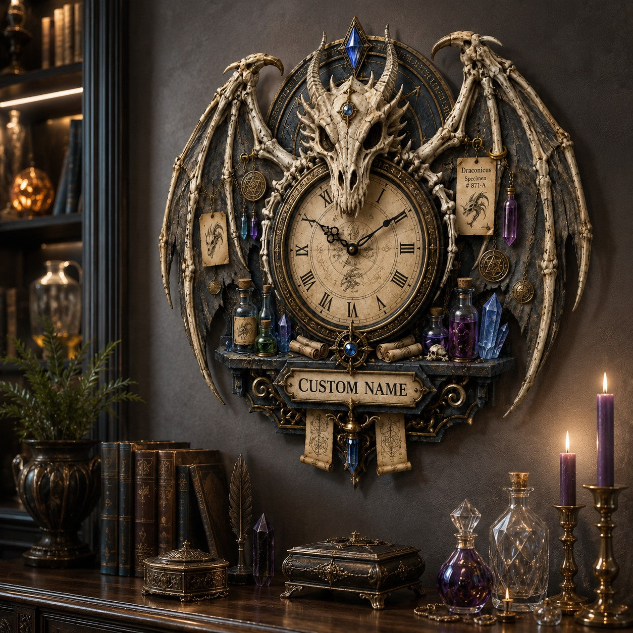 Dragon wing Custom Name Wall Clock — personalized with a custom name