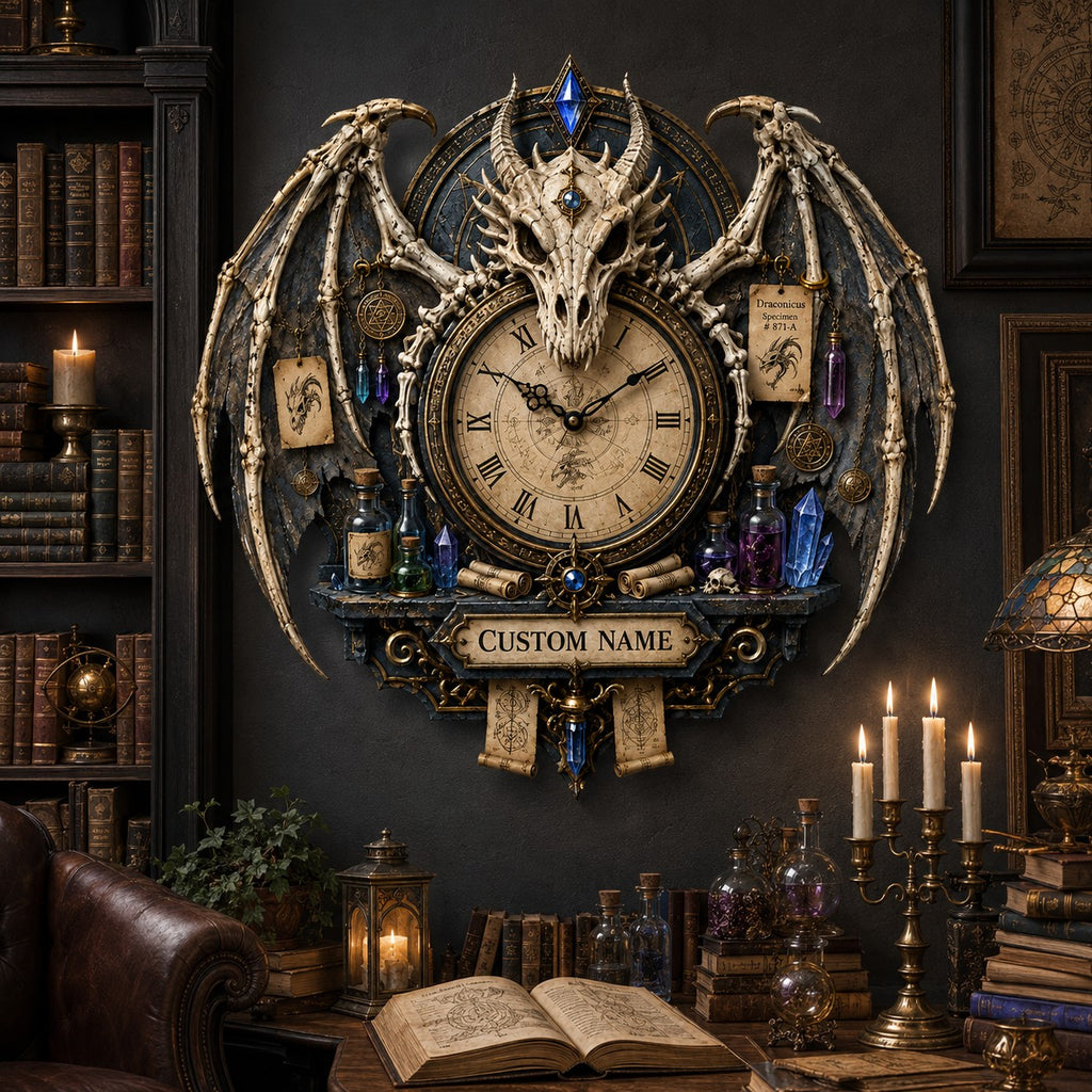 Dragon wing Custom Name Wall Clock — personalized with a custom name