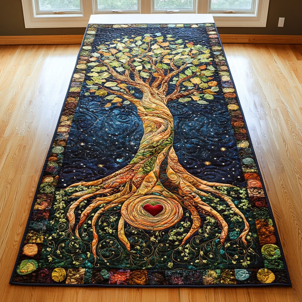 Tree of Life with Red Heart Table Runner