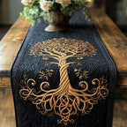 Gold Tree of Life on Black Table Runner