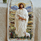 Shepherd Carrying Lamb in Field Table Runner