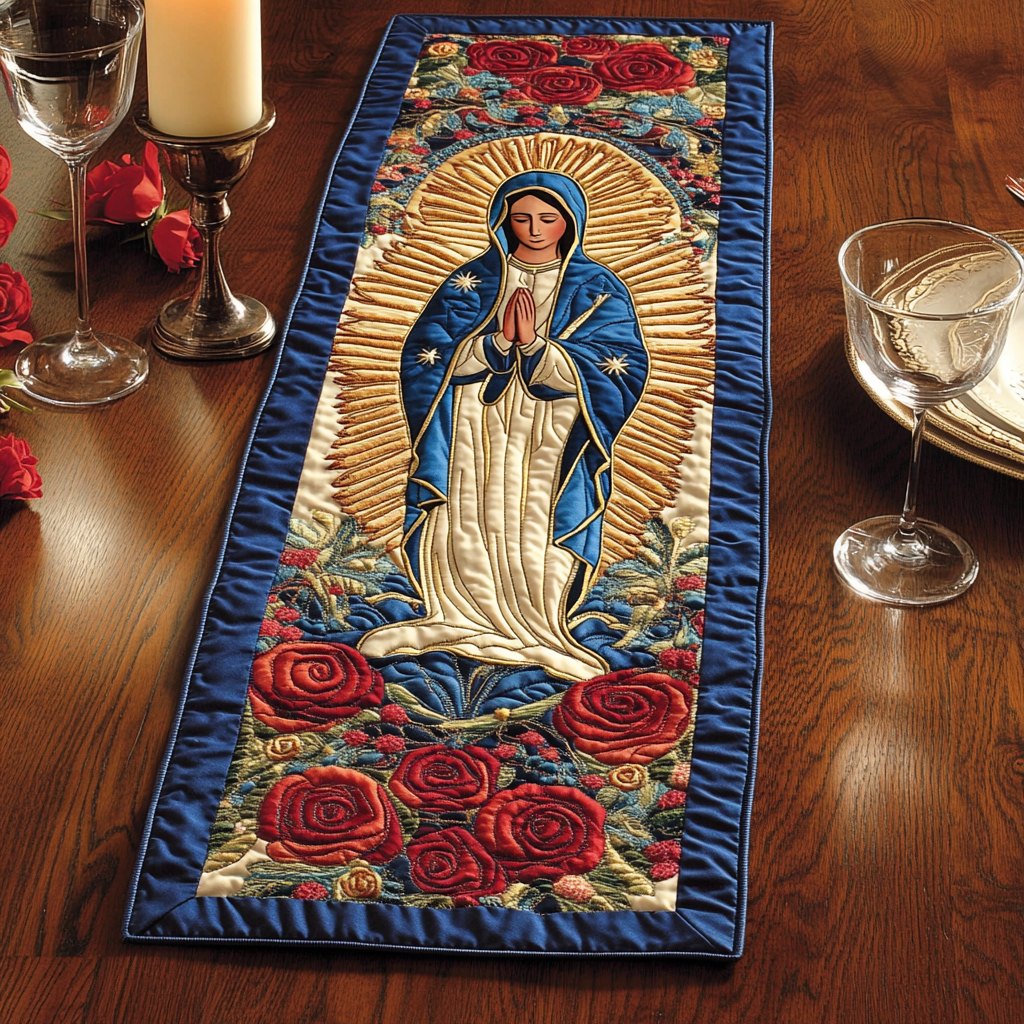 Our Lady with Red Roses Table Runner