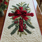 Cross with Red Bow and Pine Table Runner