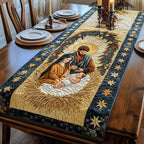 Nativity on Gold with Stars Table Runner