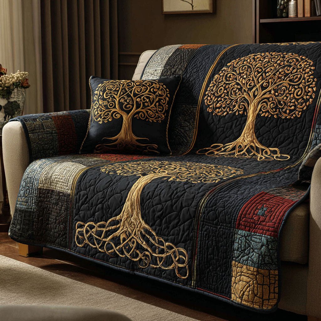 Golden Trees on Midnight Blue Sofa Cover