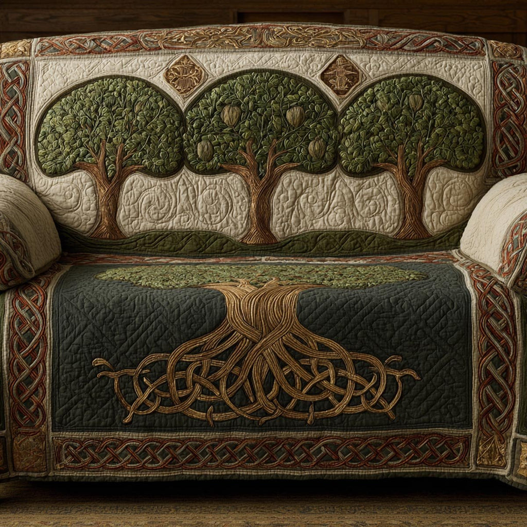 Celtic Roots in Gold on Deep Green Sofa Cover