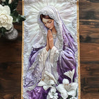 Praying Mary in Purple with Lilies Table Runner