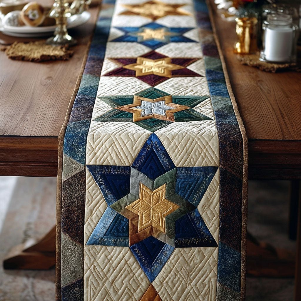 Patchwork Stars in Blue and Cream Table Runner