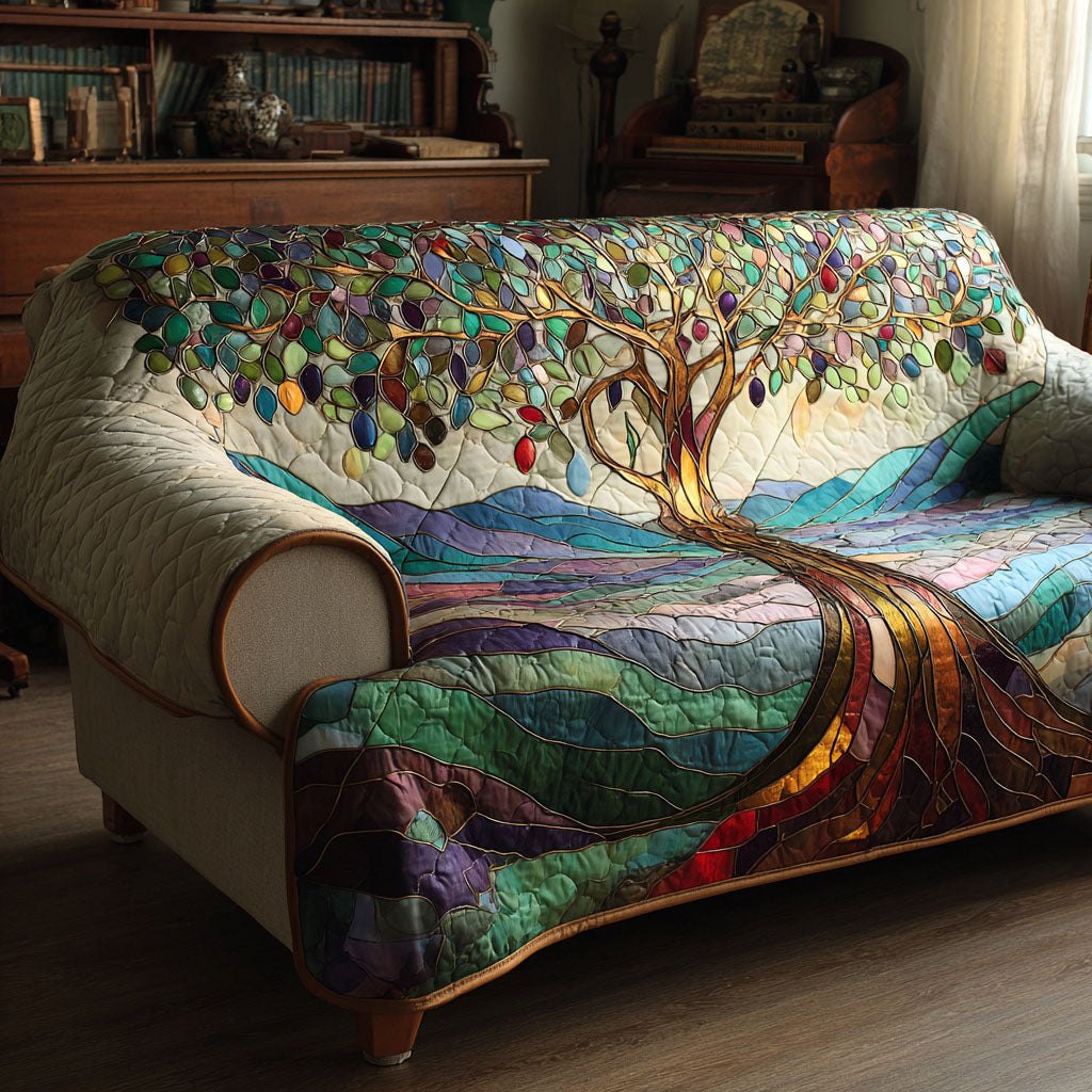 Colorful Tree Over Rolling Hills Sofa Cover