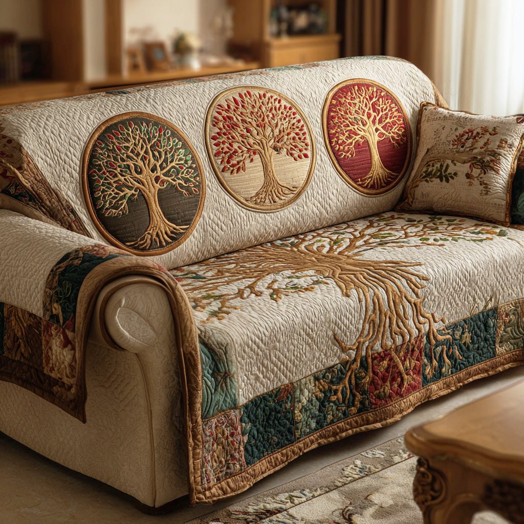 Golden Tree of Life Circles Sofa Cover