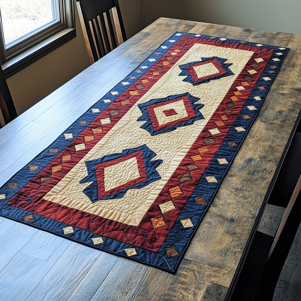 Southwest Diamond Blocks on Cream Table Runner