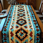 Aztec Pattern in Teal and Orange Table Runner
