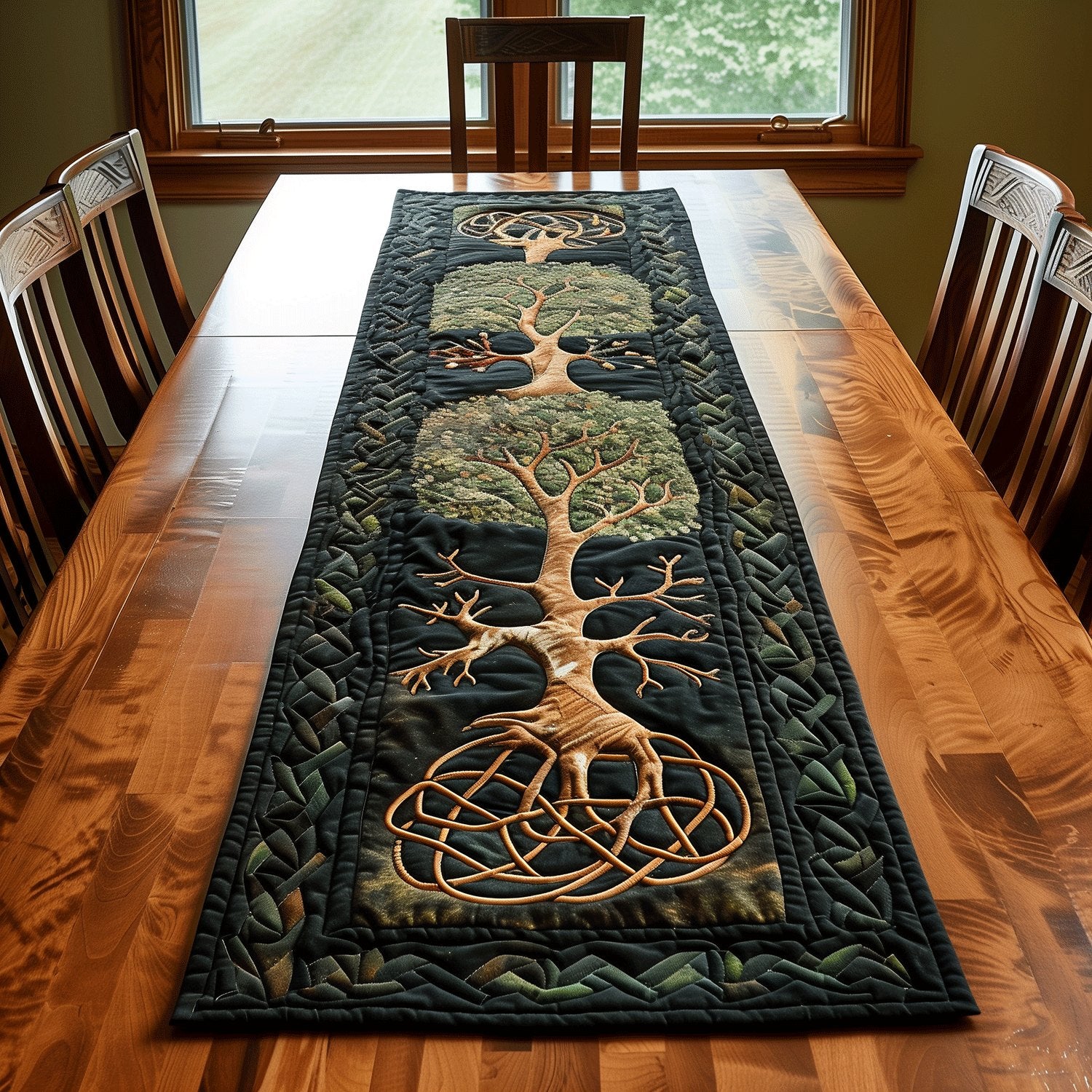 Celtic Tree of Life on Dark Green Table Runner