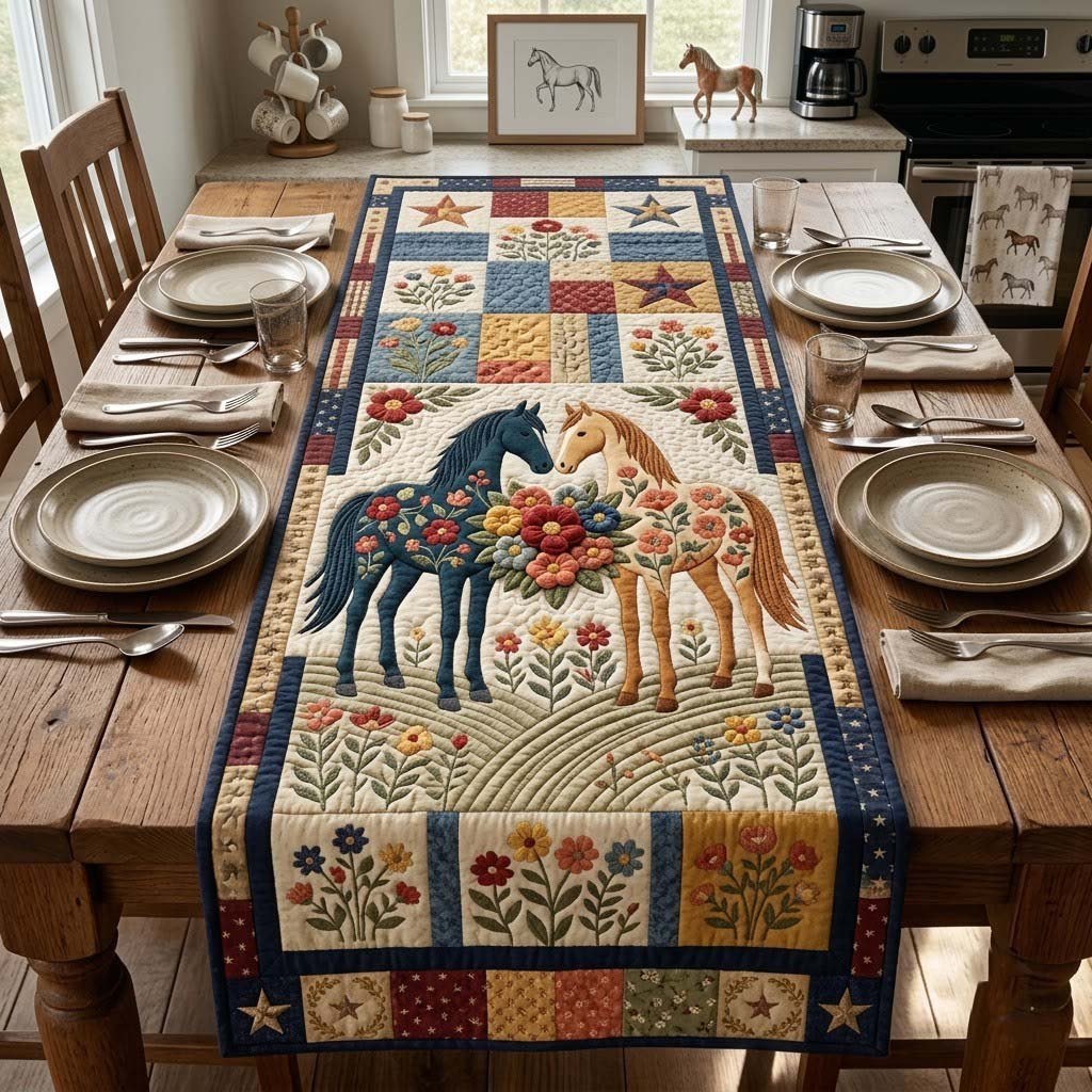 Star Border Horse Duo Table Runner
