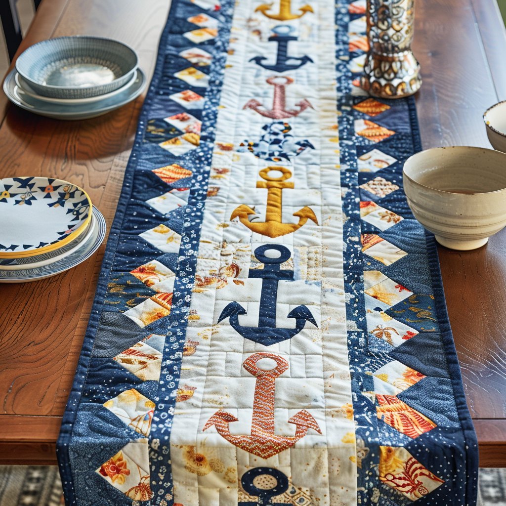 Sailors Delight Anchors Table Runner