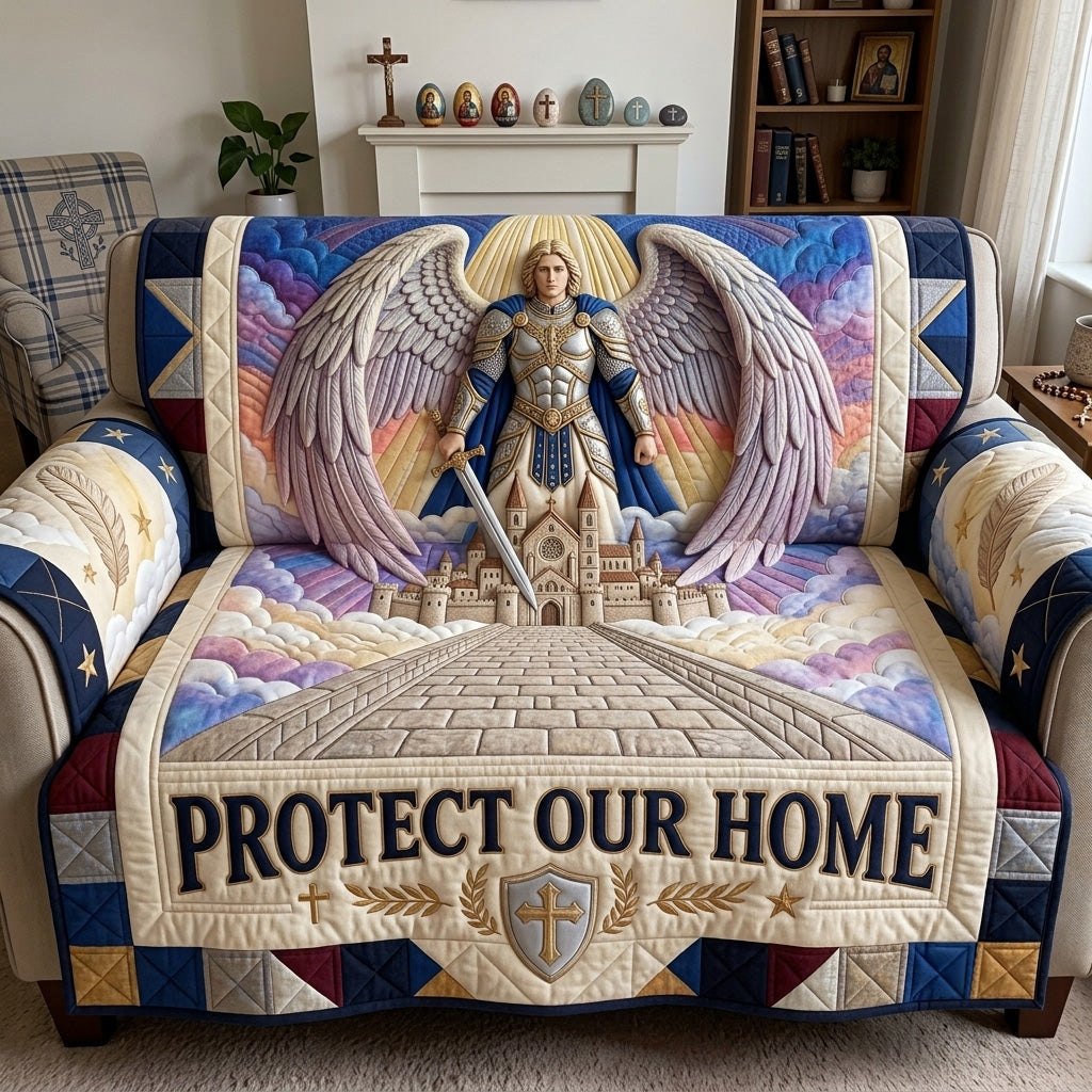 Saint Michael Protect Our Home Sofa Cover