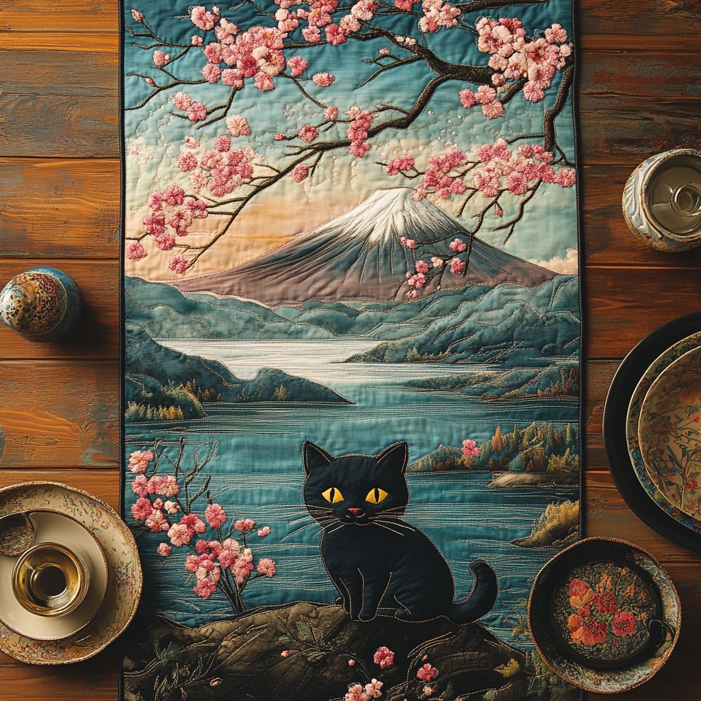 Sakura Spirit Cat Table Runner