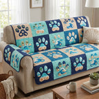Paw Prints on Blue and Teal Squares Sofa Cover