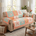 Starfish and Seahorses on Coral Squares Sofa Cover