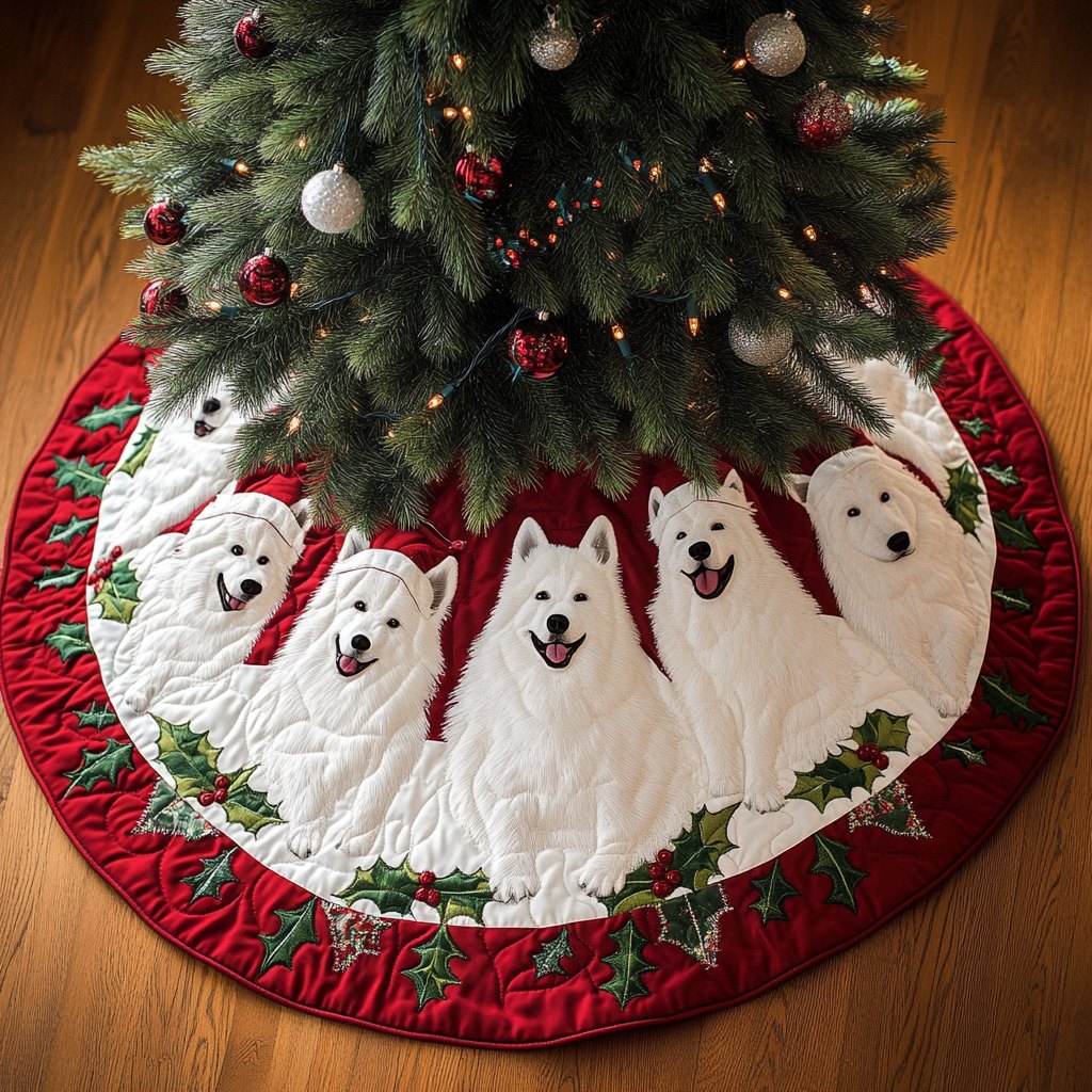 Samoyed Holiday Joy Christmas Tree Skirt