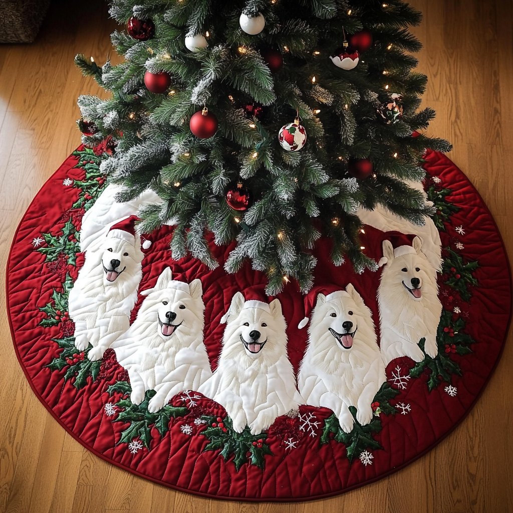 Samoyed Noel Night Christmas Tree Skirt