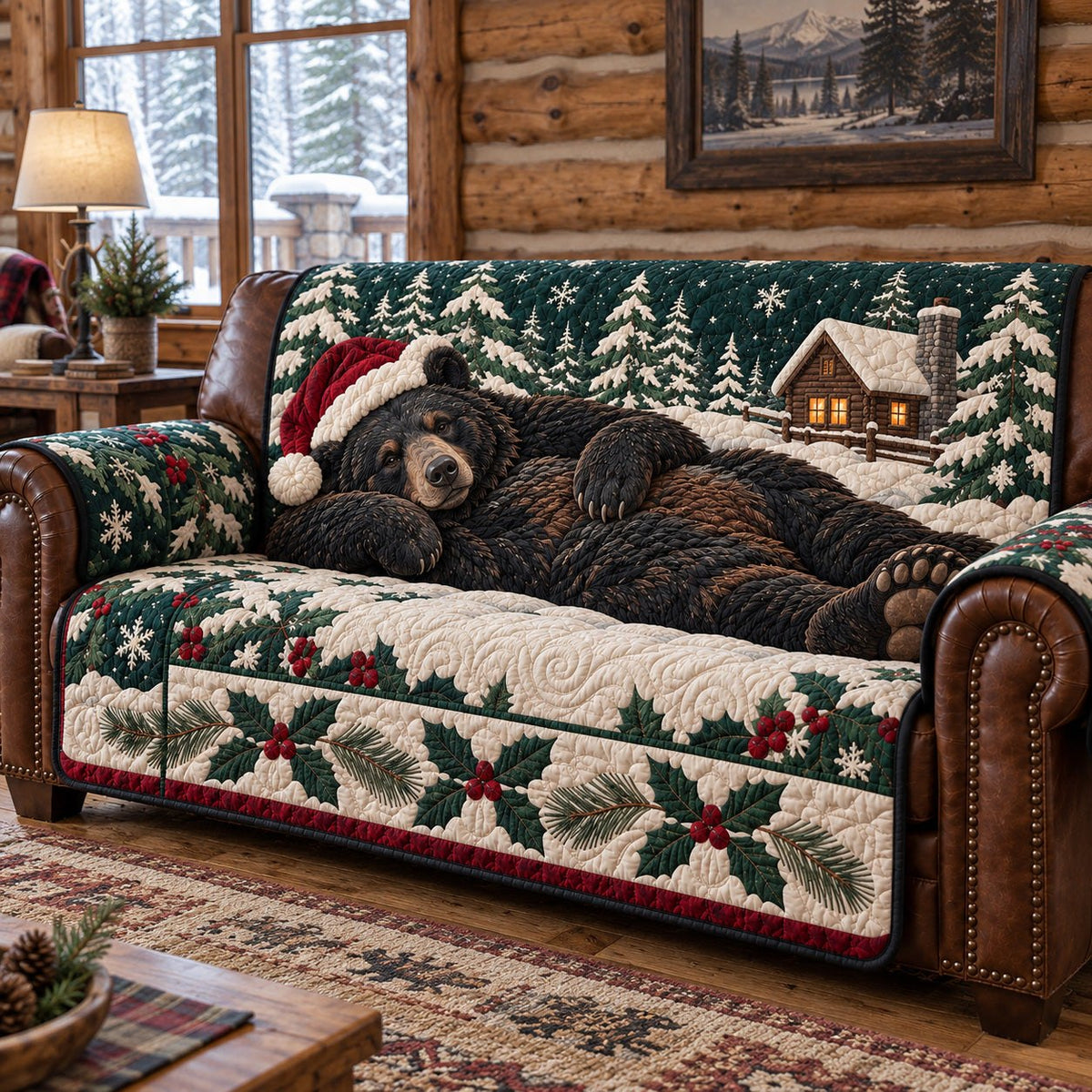 Santa Bear Holiday Sofa Cover
