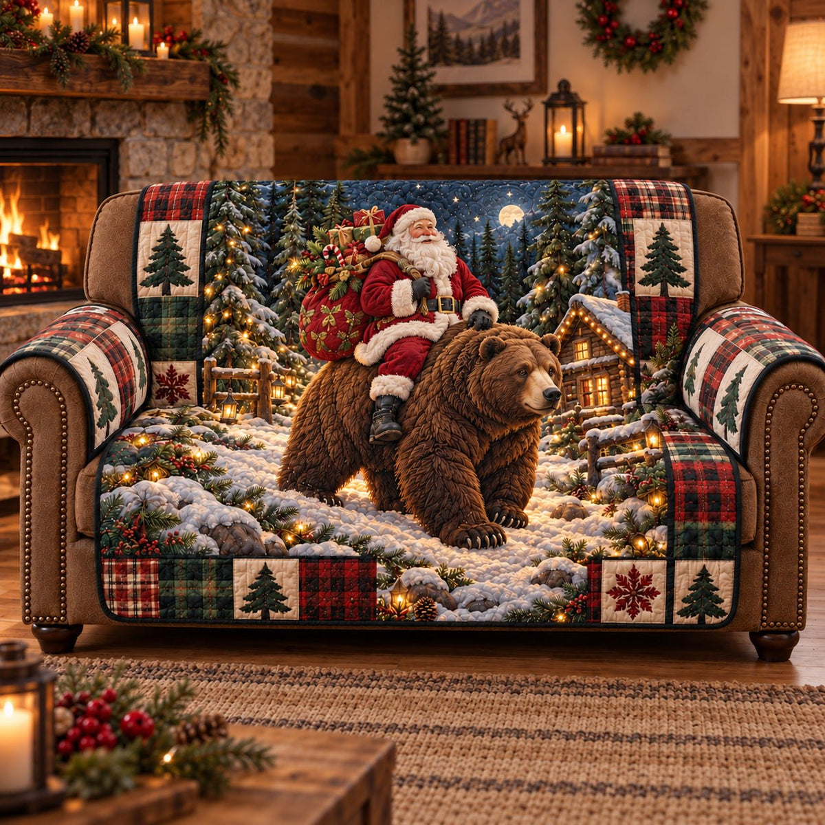 Santa Bear Ride Sofa Cover