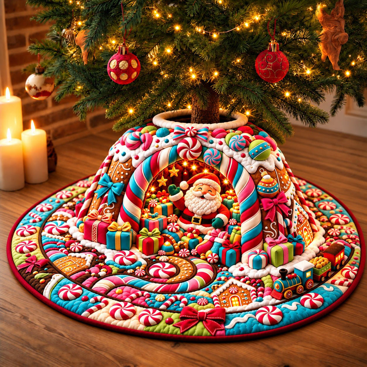 Santa Candyland Cave Christmas Tree Skirt