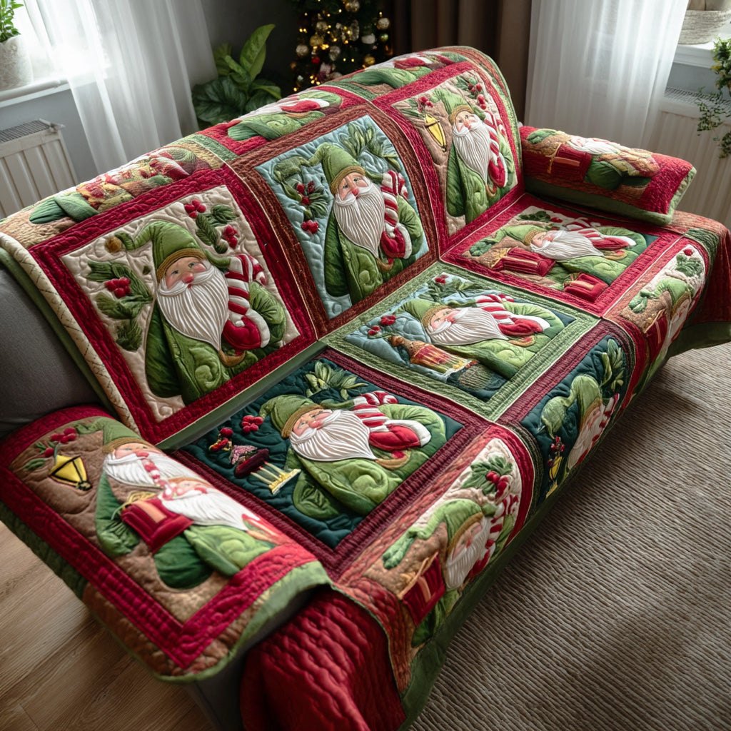 Santa Squares on Red and Green Sofa Cover