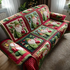 Santa Squares on Red and Green Sofa Cover