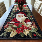 Santa Cheer Santa with Red Poinsettias Table Runner