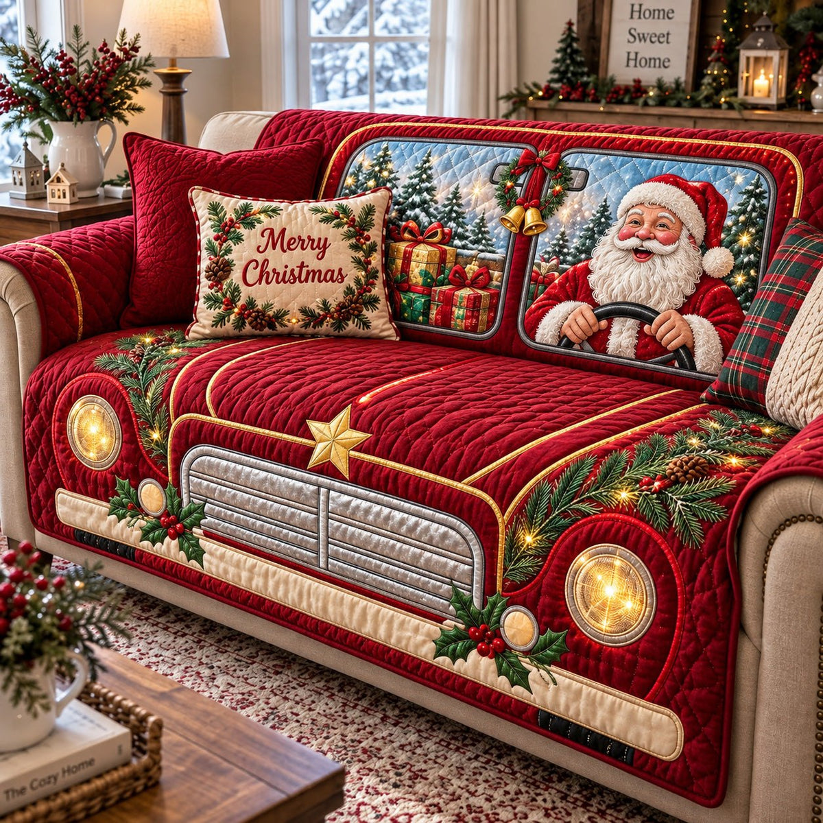 Santa Christmas Car Sofa Cover