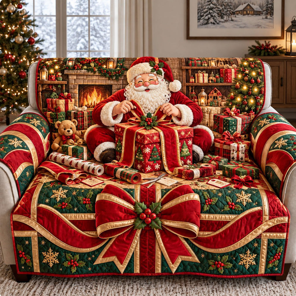 Santa Christmas Gift Wrap Sofa Cover