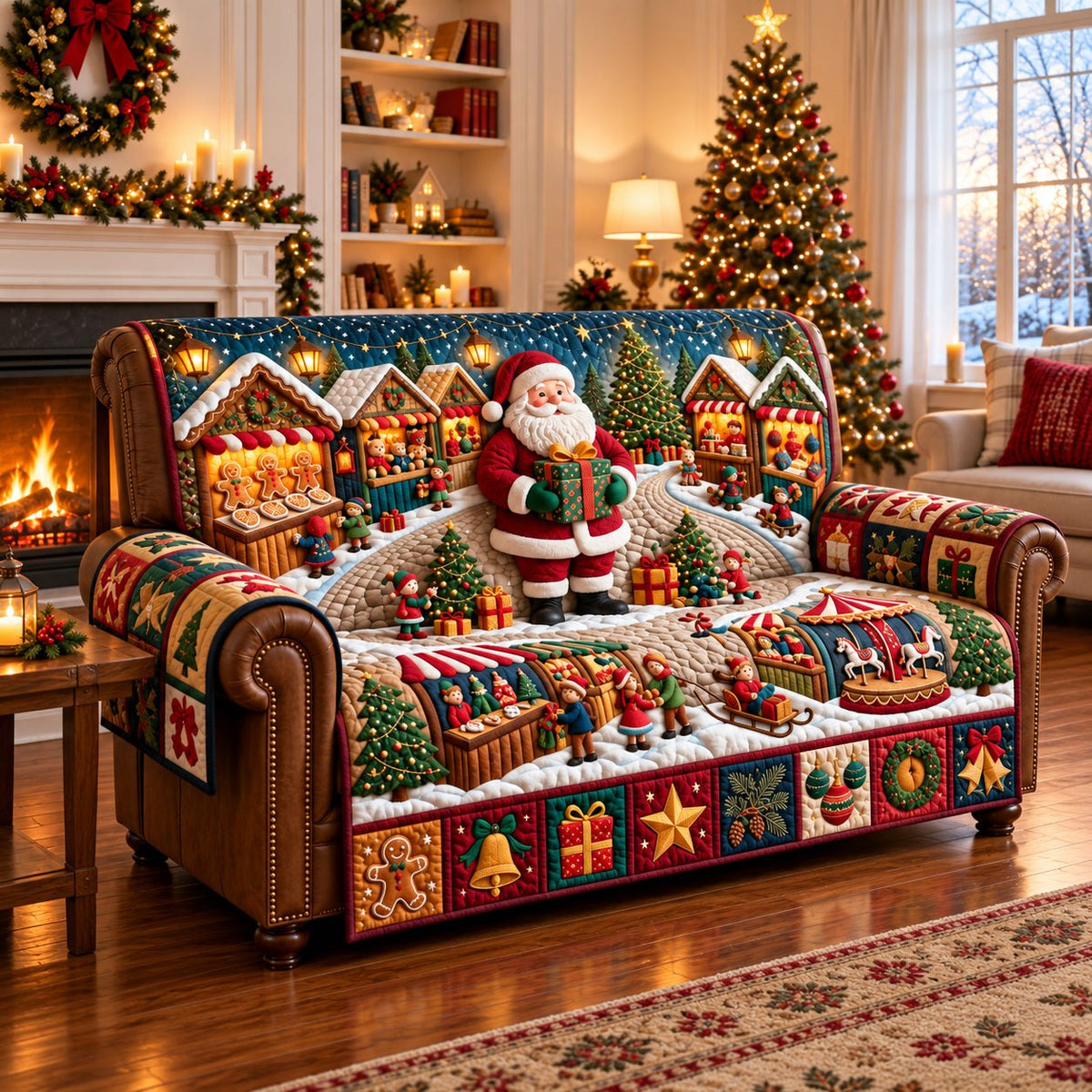 Santa Christmas Market Sofa Cover
