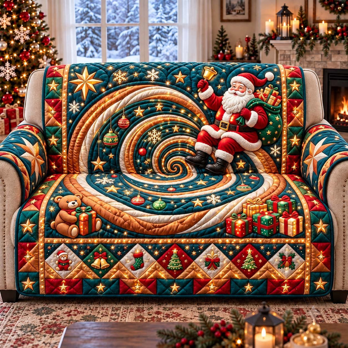 Santa Christmas Swirl Sofa Cover